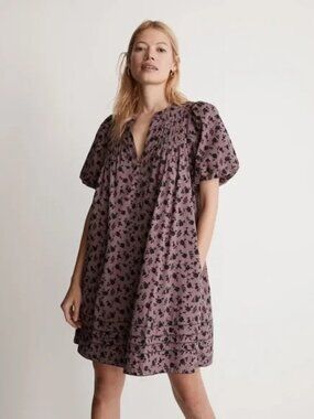 Madewell Tillie Puff Sleeve Mini Dress in Shadow Blooms Size XS